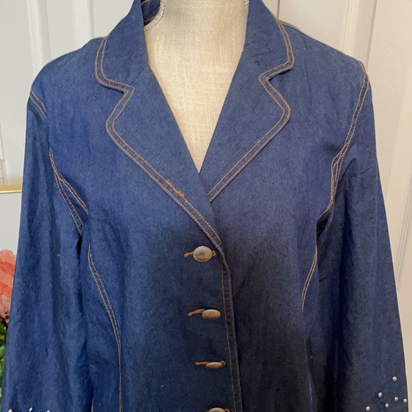 Long Denim Coat / Dark Wash / Silver Hardware/ Size 12/ Devine Denim NY - Picture 5 of 8